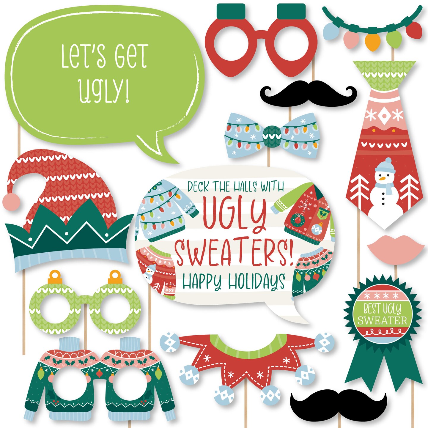 Big Dot of Happiness Colorful Christmas Sweaters - Ugly Sweater Holiday Party Photo Booth Props Kit - 20 Count