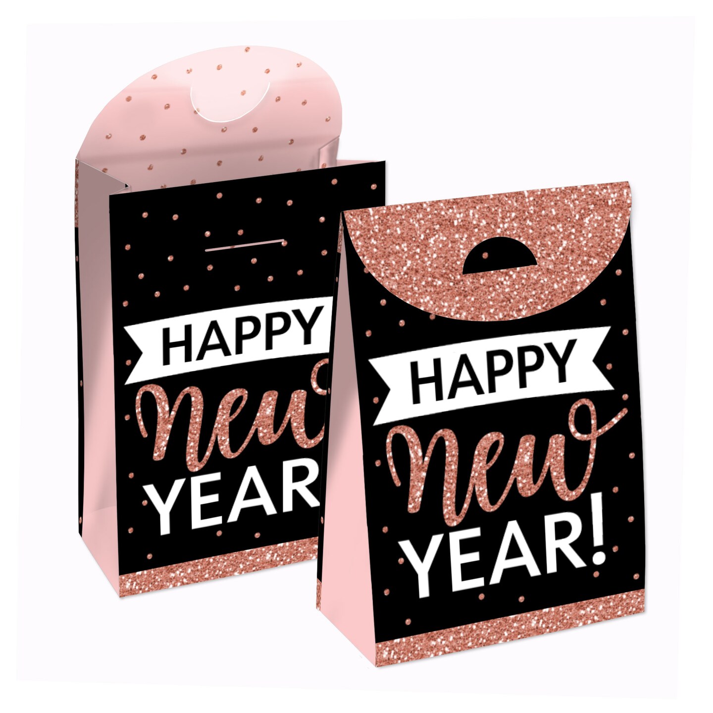 Big Dot of Happiness Rose Gold Happy New Year - New Years Eve Gift Favor Bags - Party Goodie Boxes - Set of 12