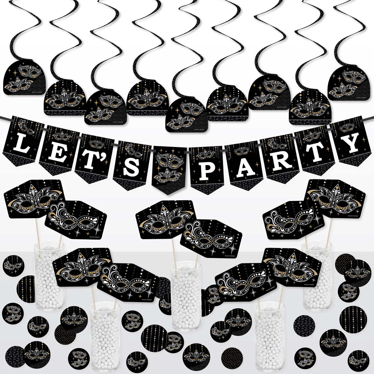 Big Dot of Happiness Masquerade - Mask Party Supplies Decoration Kit - Decor Galore Party Pack - 51 Pieces