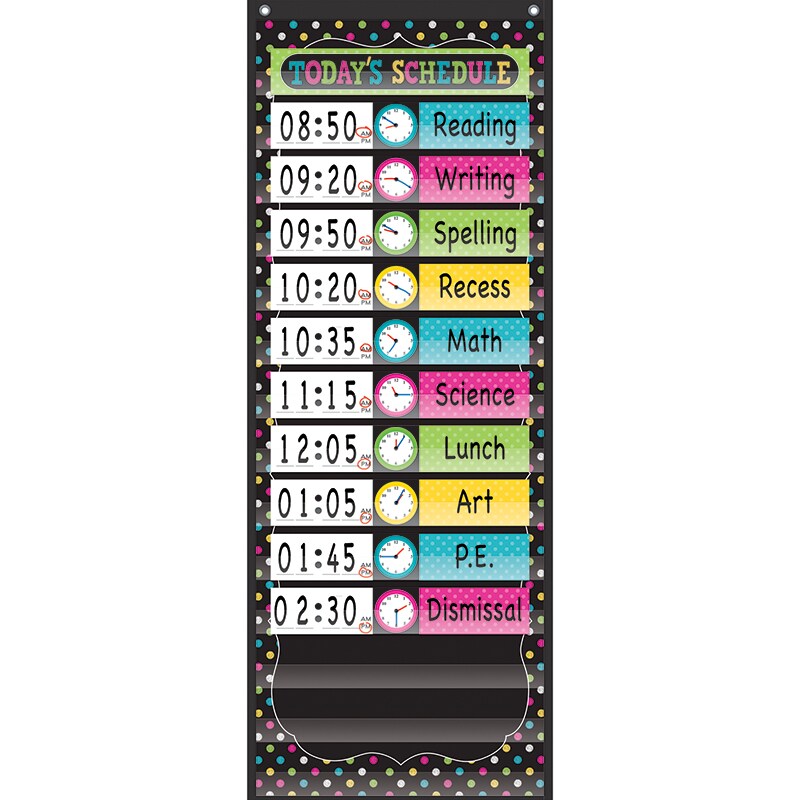 Chalkboard Brights 14 Pocket Daily Schedule Pocket Chart, 13&#x22; x 34&#x22;