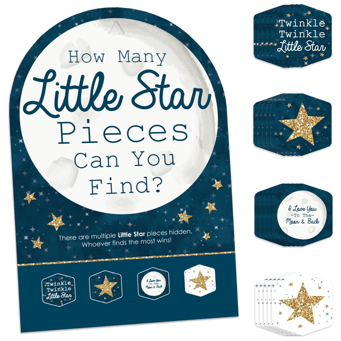Big Dot of Happiness Twinkle Twinkle Little Star - Baby Shower or Birthday Party Scavenger Hunt - 1 Stand and 48 Game Pieces - Hide and Find Game