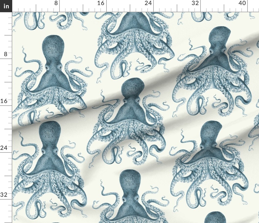 Petal Signature Cotton by the Yard or Fat Quarter Octopus Sea Coastal Nautical Vintage Beach Summer Animal Custom Printed Fabric by Spoonflower