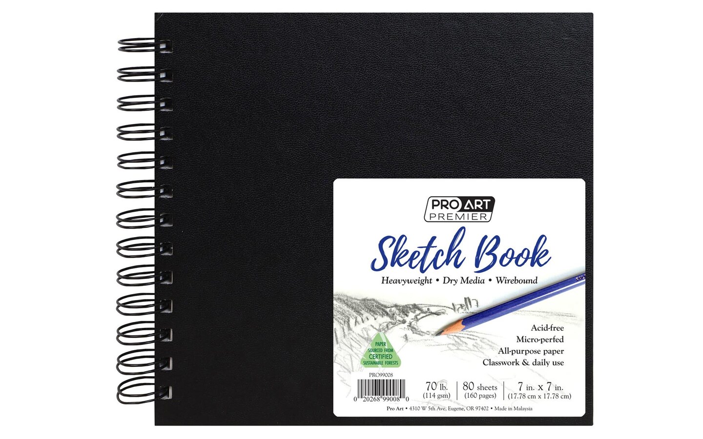 Pro Art Premium Sketch Book 7x7 80 sheets, 70#, Wire, Sketch