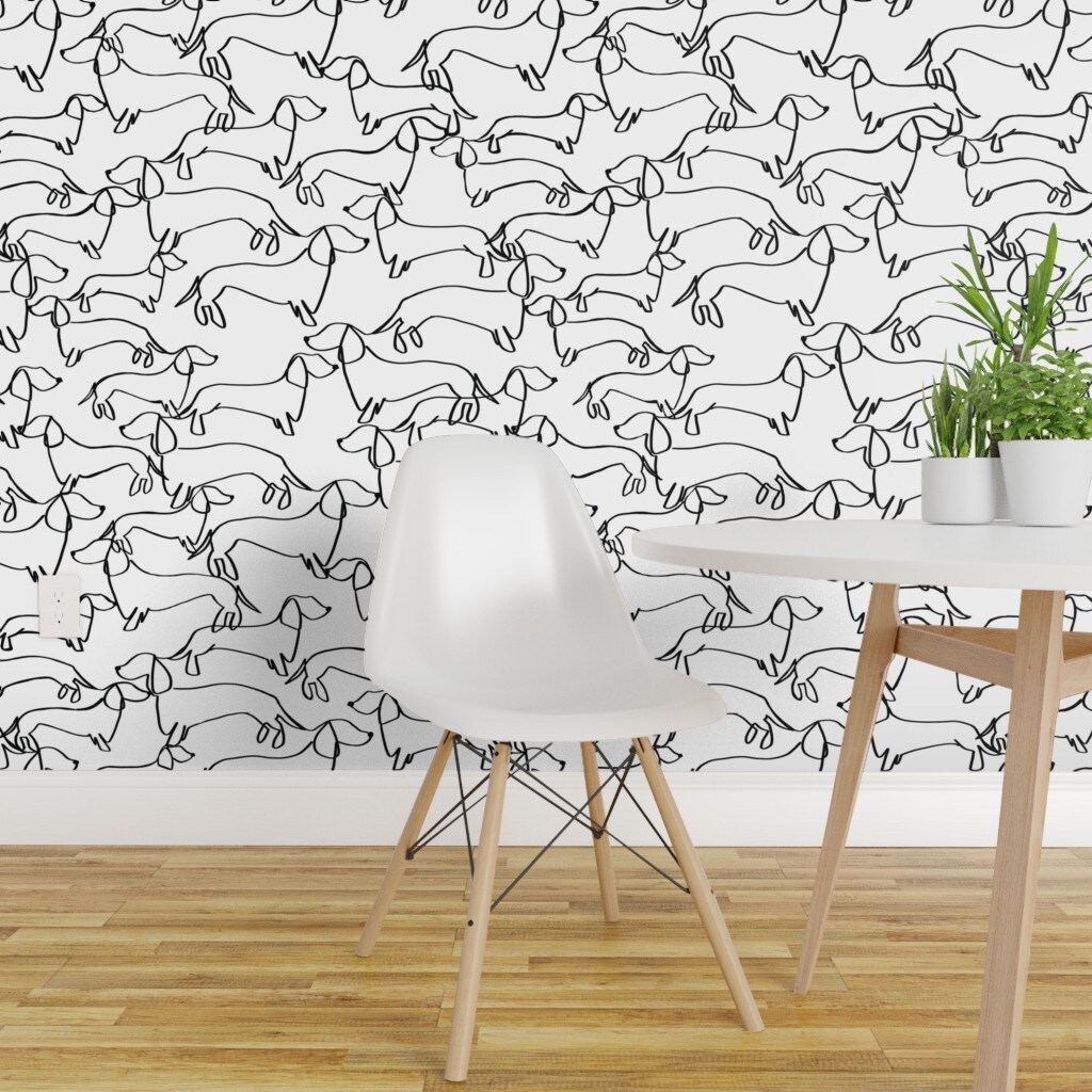 Pre-Pasted Wallpaper 2FT Wide Black And White Dogs Dachshund Doxie Dog Lover Custom Pre-pasted Wallpaper by Spoonflower