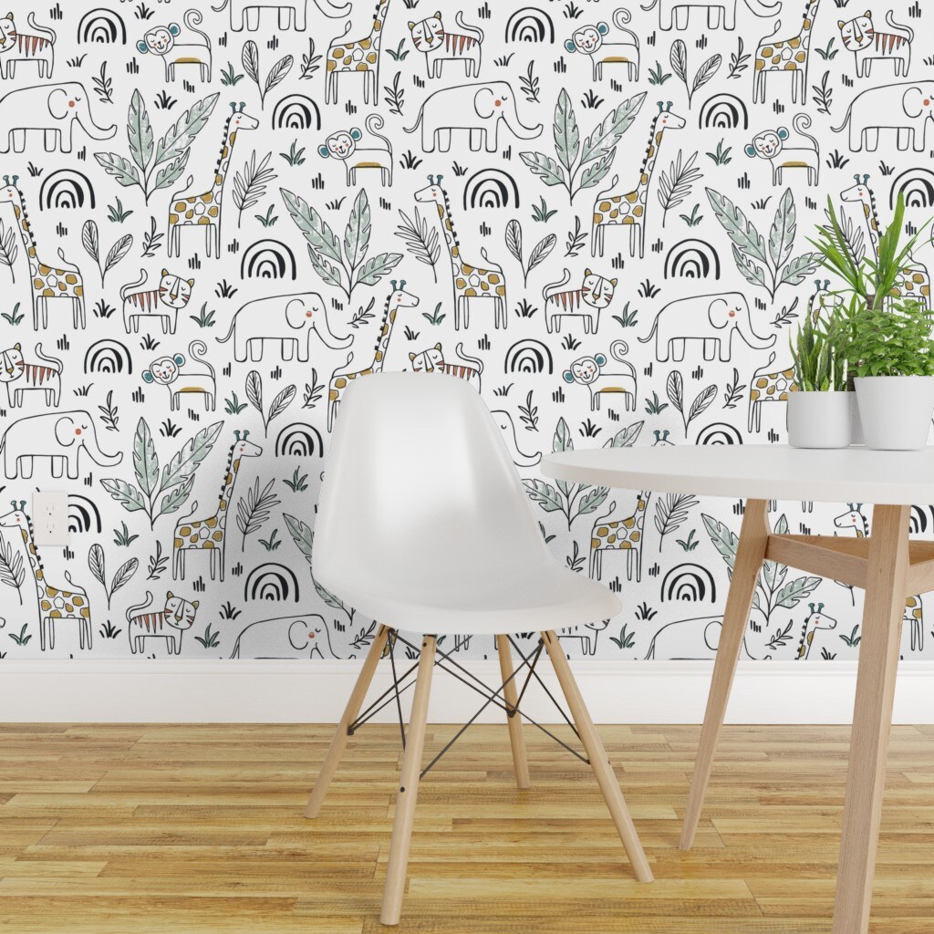 Pre-Pasted Wallpaper 2FT Wide Safari Animals Baby Nursery Kids Room ...