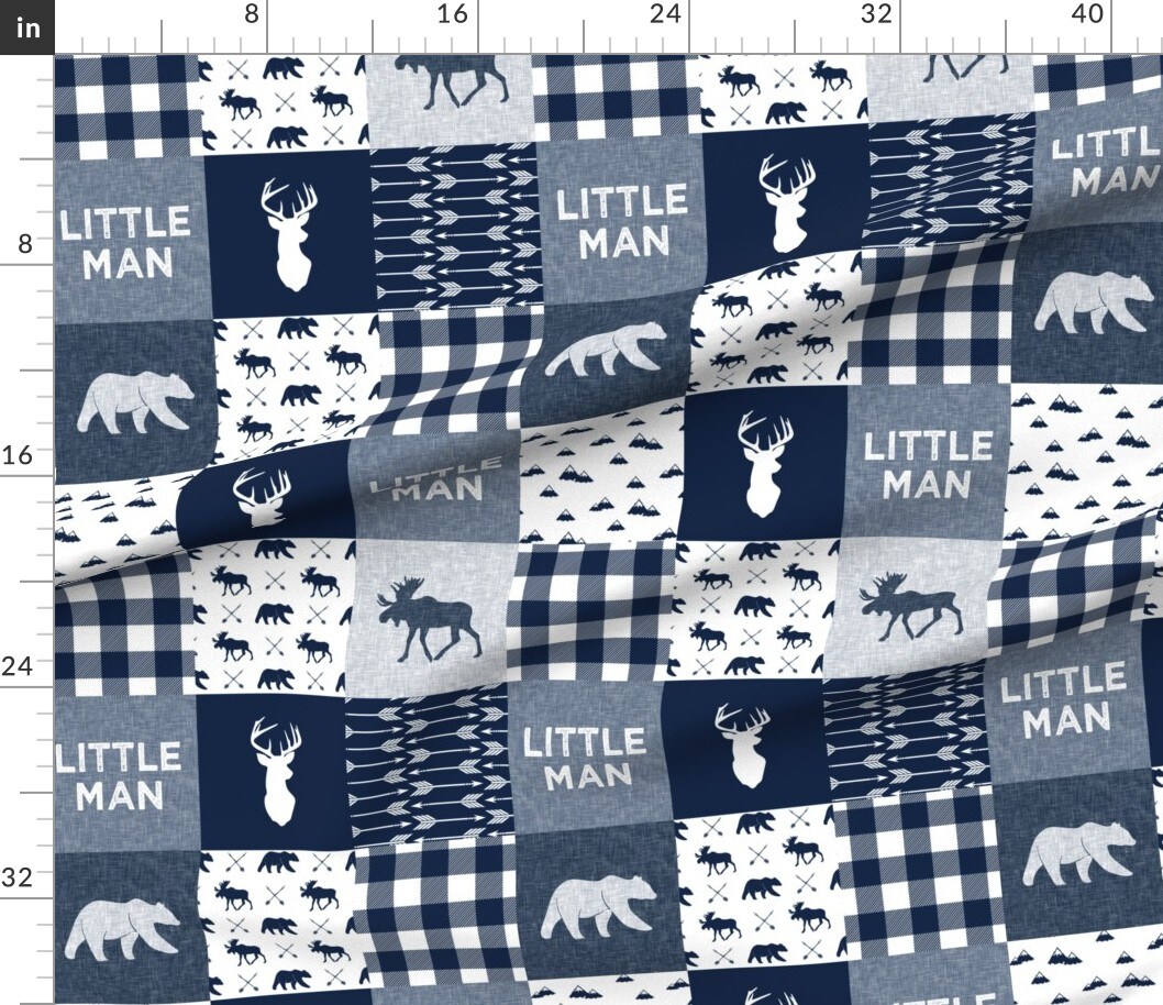 Various Fabrics by the Yard or Fat Quarter Navy Blue, Woodland, Bear, Moose, Deer, Mountain, Wholecloth, Cheater Quilt Top, Boy, Patchwork, Animals Custom Printed Fabric by Spoonflower