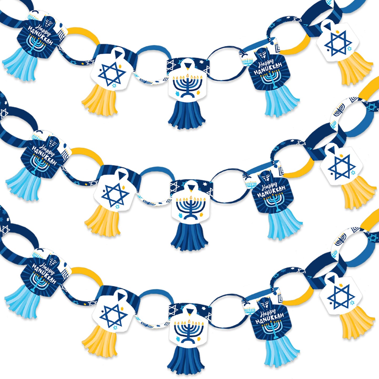 Big Dot of Happiness Hanukkah Menorah - 90 Chain Links and 30 Paper Tassels Decoration Kit - Chanukah Holiday Party Paper Chains Garland - 21 feet