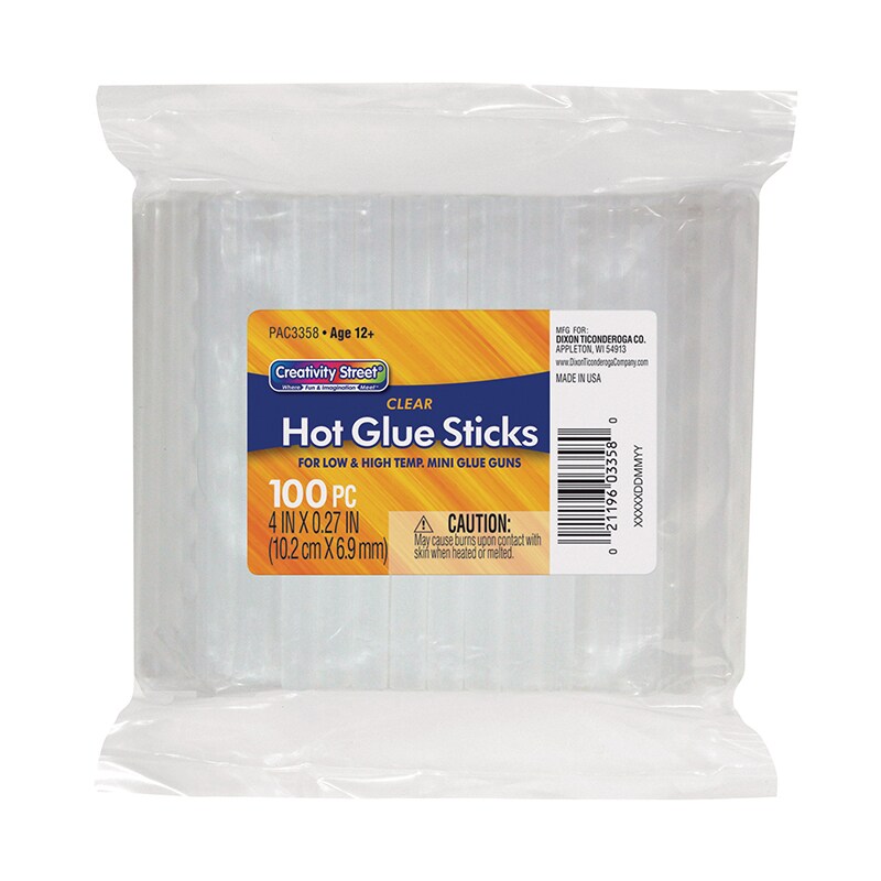 Hot Glue Sticks Classroom Pack, Clear, 4&#x22; x 0.27&#x22;, 100 Pieces