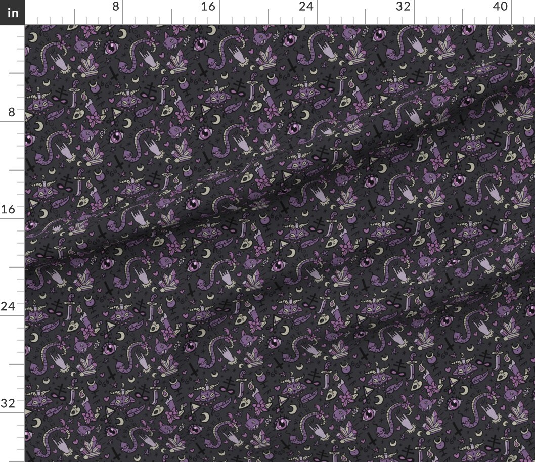 Cute Occult Dark Halloween Devil Spooky Gray Purple Black Magic Goth Custom Printed Fabric by Spoonflower Various Fabrics by the Yard or Fat Quarter