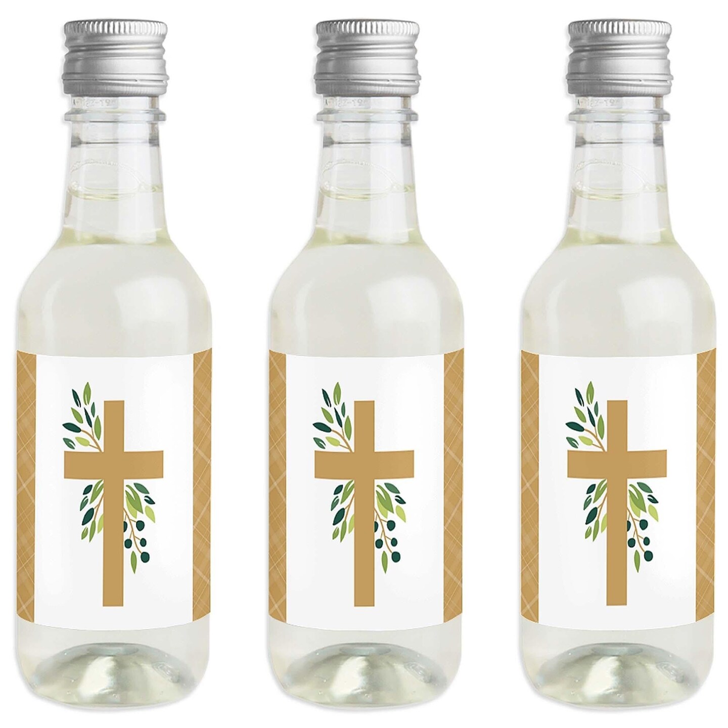 Big Dot of Happiness Elegant Cross - Mini Wine and Champagne Bottle Label Stickers - Religious Party Favor Gift for Women and Men - Set of 16