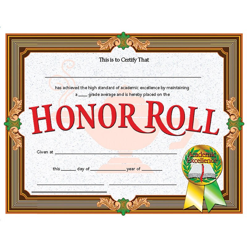 Honor Roll Certificate, 8.5&#x22; x 11&#x22;, Pack of 30