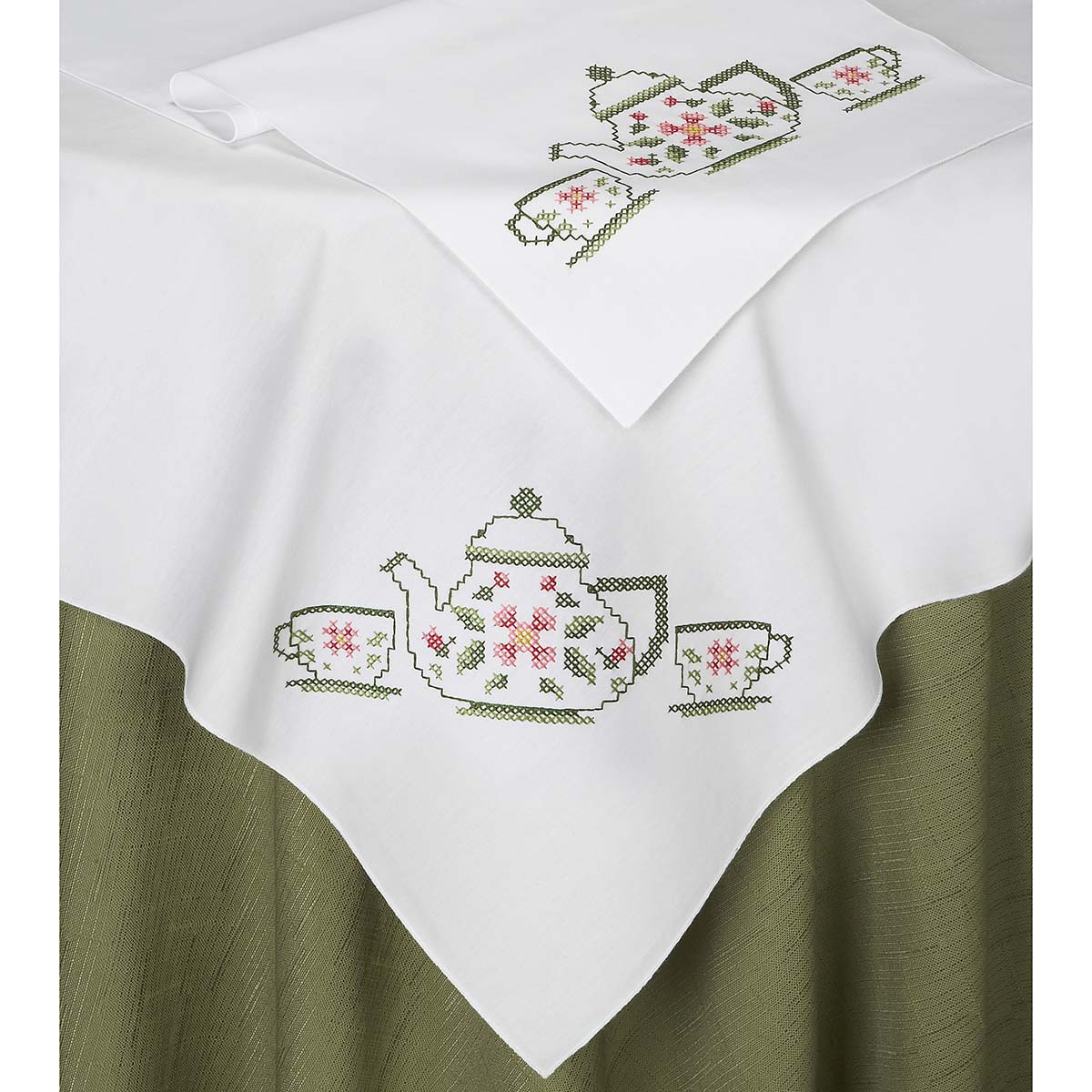 Herrschners Tea for Two Table Topper & Runner Stamped Cross-Stitch