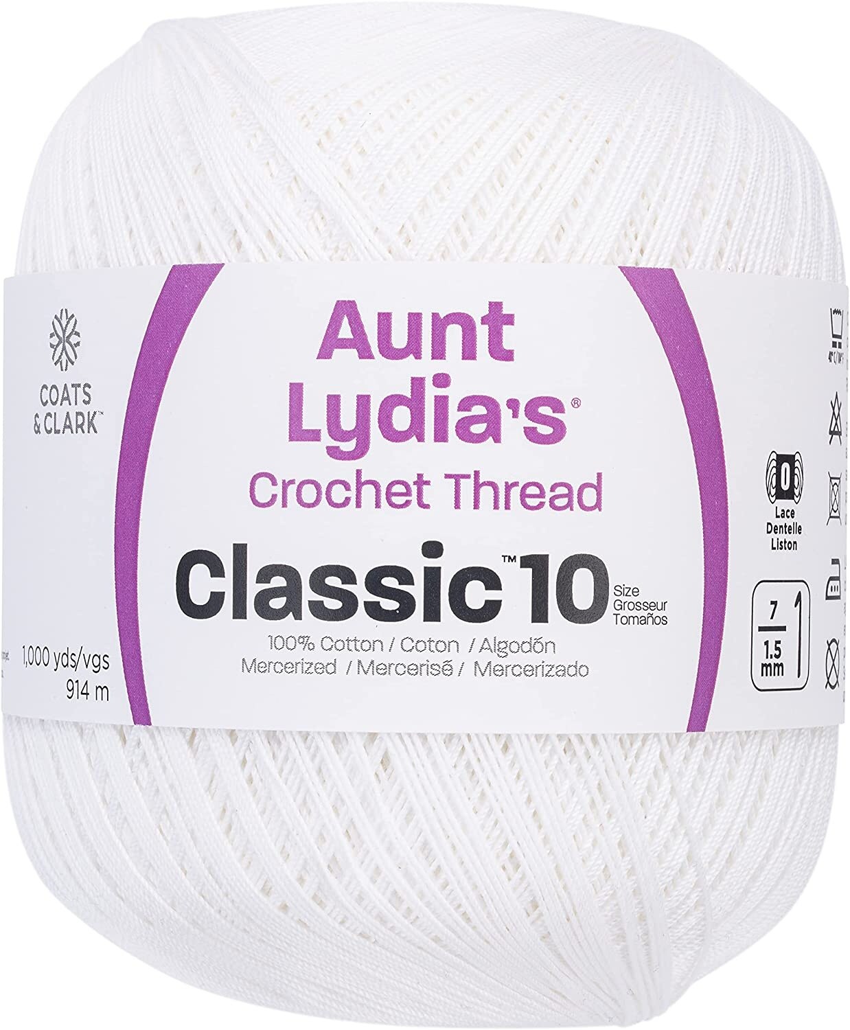 Aunt Lydia's Classic Crochet Thread Size 10 Value White