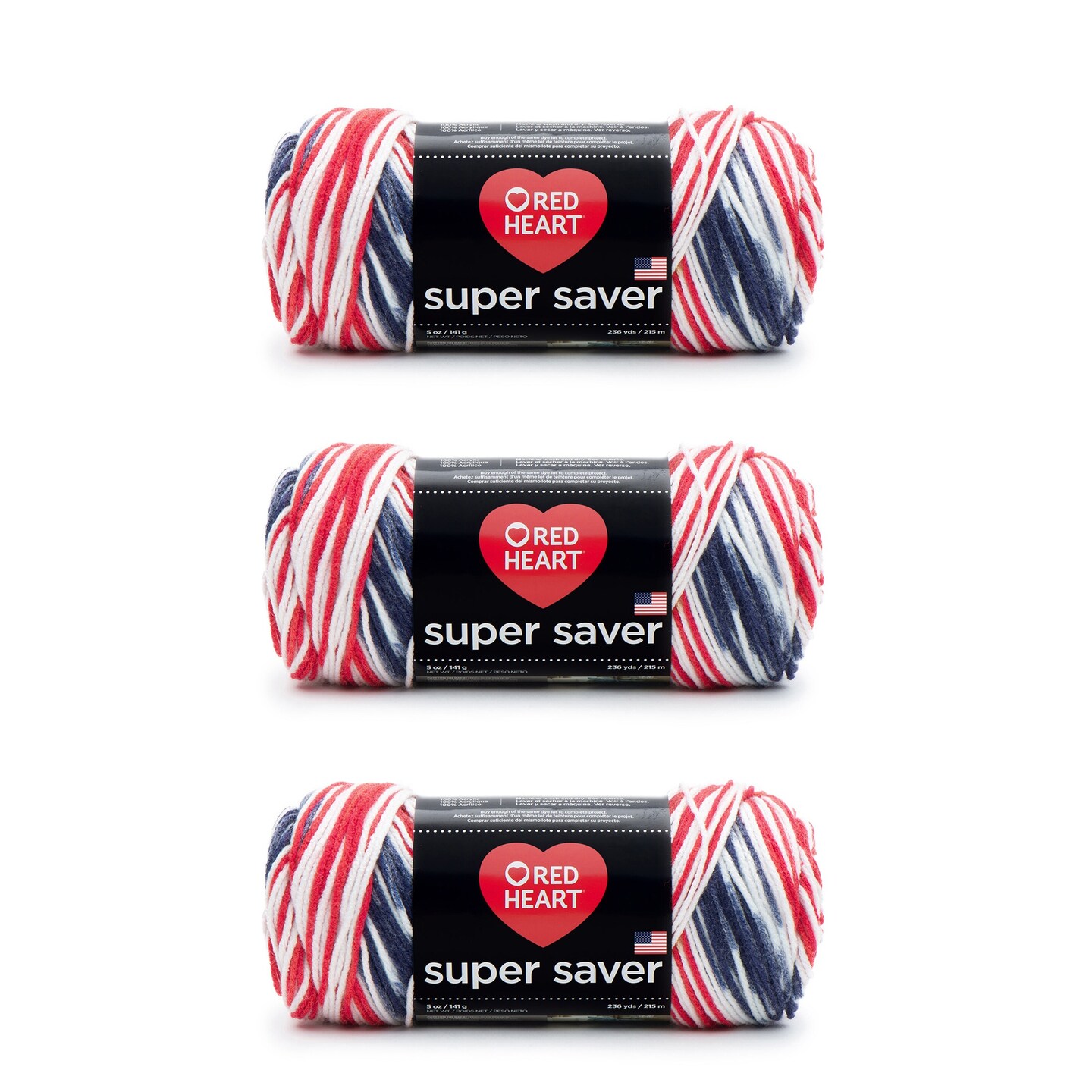Red Heart Super Saver Americana Yarn - 3 Pack of 141g/5oz - Acrylic - 4 Medium (Worsted) - 364 Yards - Knitting/Crochet