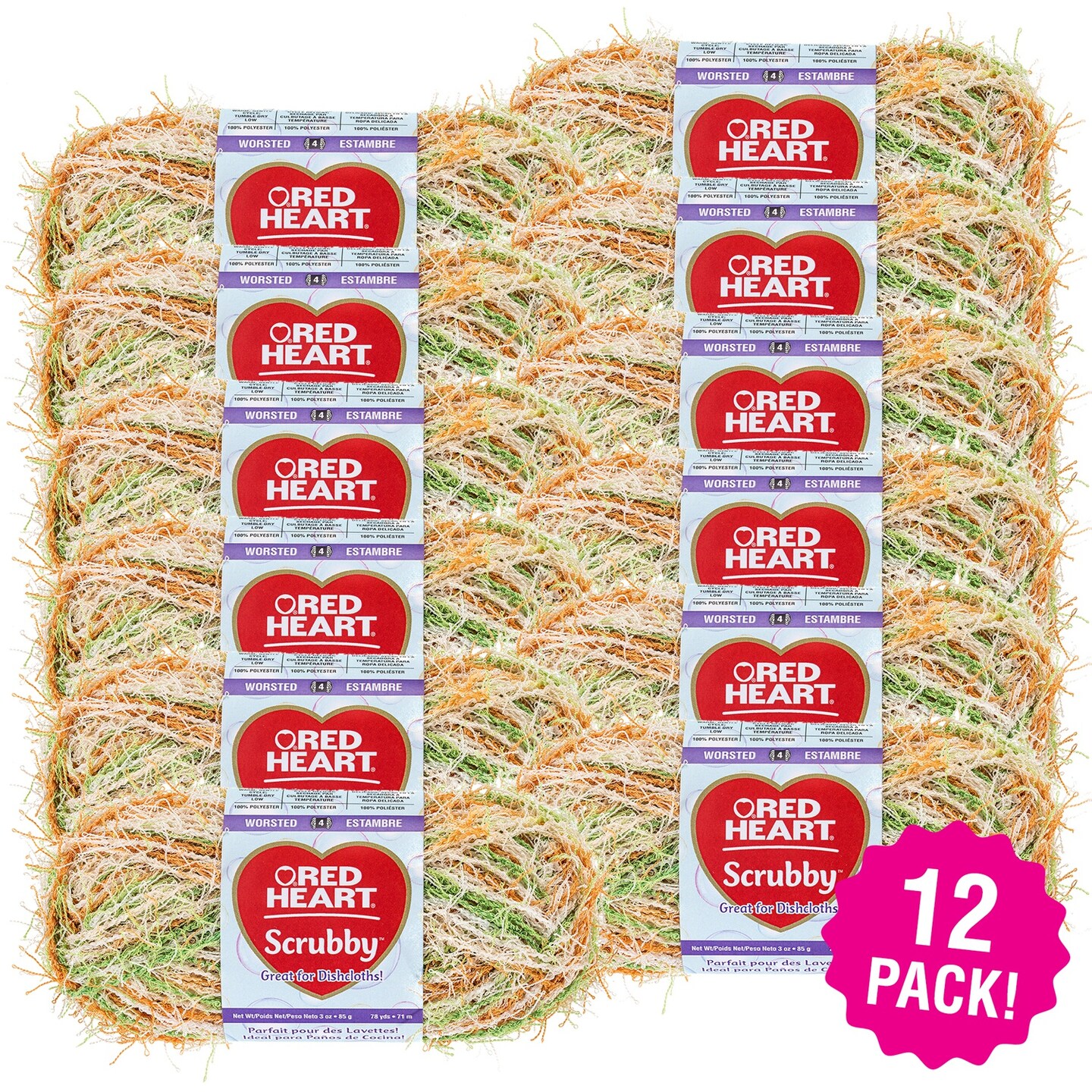 Multipack of 12 - Red Heart Scrubby Yarn-Citrus