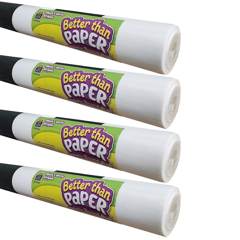 Better Than Paper&#xAE; Bulletin Board Roll, 4&#x27; x 12&#x27;, Black &#x26; White Stripes, Pack of 4