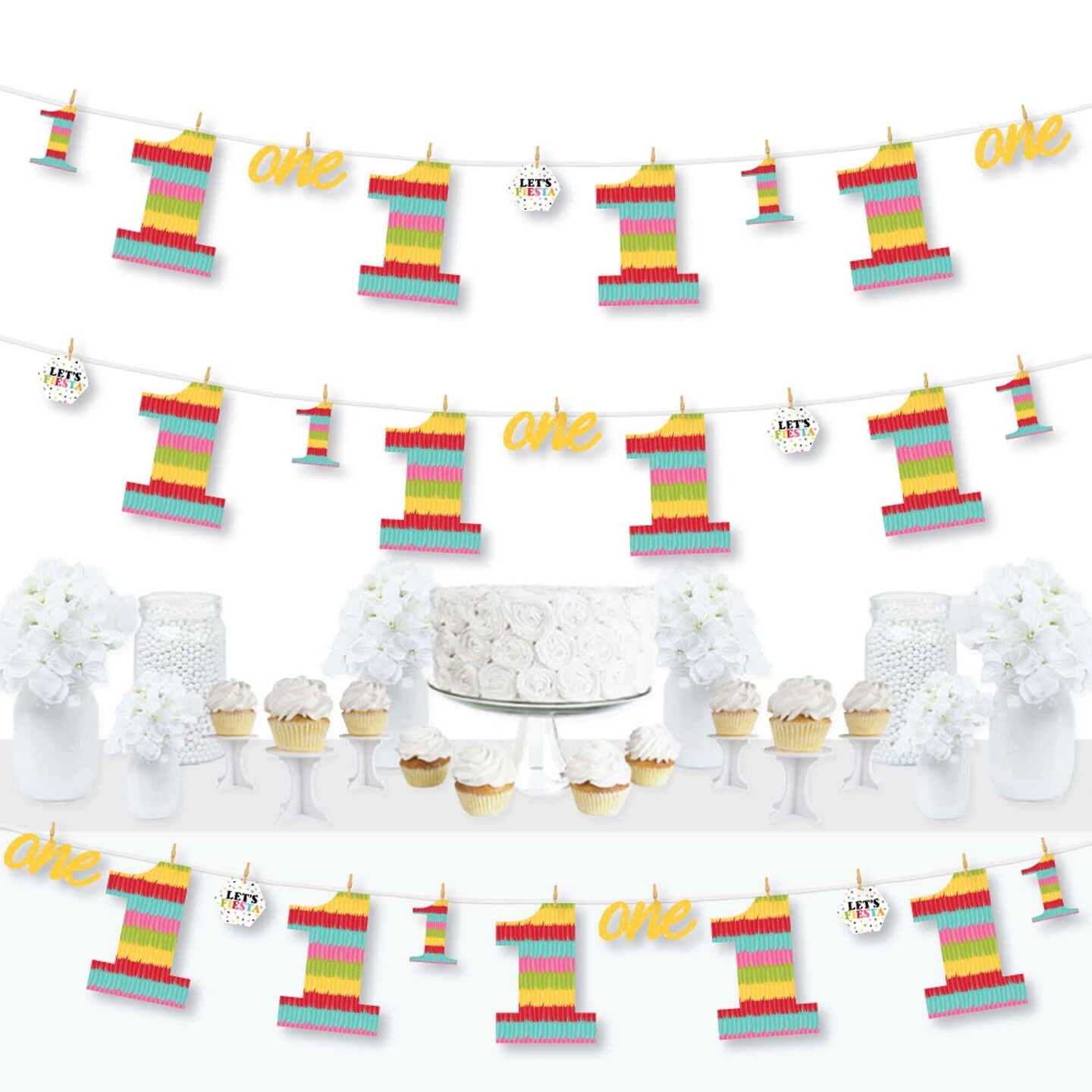 Big Dot of Happiness 1st Birthday Let&#x27;s Fiesta - Fiesta First Birthday Party DIY Decorations - Clothespin Garland Banner - 44 Pieces