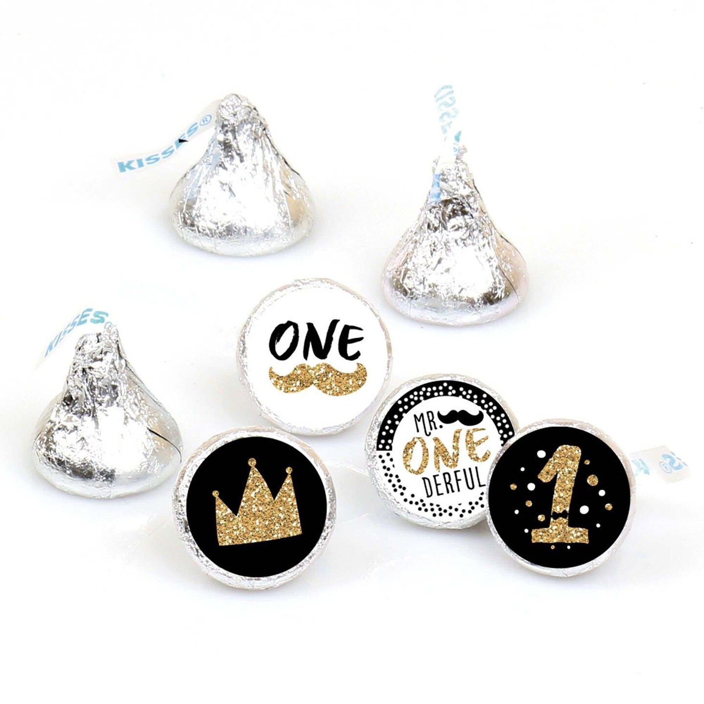 Big Dot of Happiness 1st Birthday Little Mr. Onederful - Boy First Birthday Round Candy Sticker Favors - Labels Fits Chocolate Candy (1 sheet of 108)