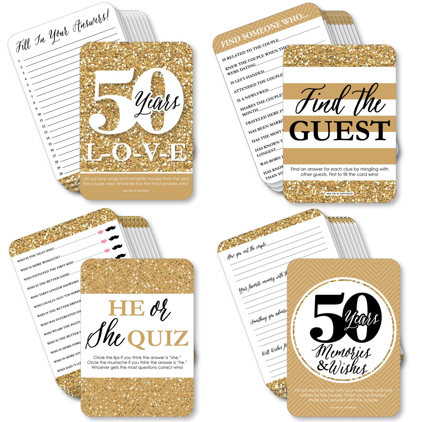 Big Dot of Happiness We Still Do - 50th Wedding Anniversary - 4 Anniversary Party Games - 10 Cards Each - Gamerific Bundle