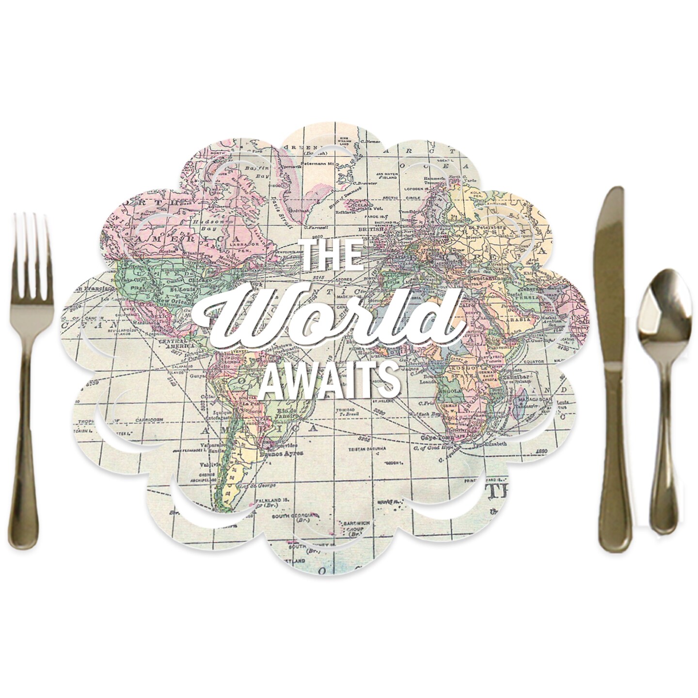 Big Dot of Happiness World Awaits - Travel Themed Party Round Table Decorations - Paper Chargers - Place Setting For 12
