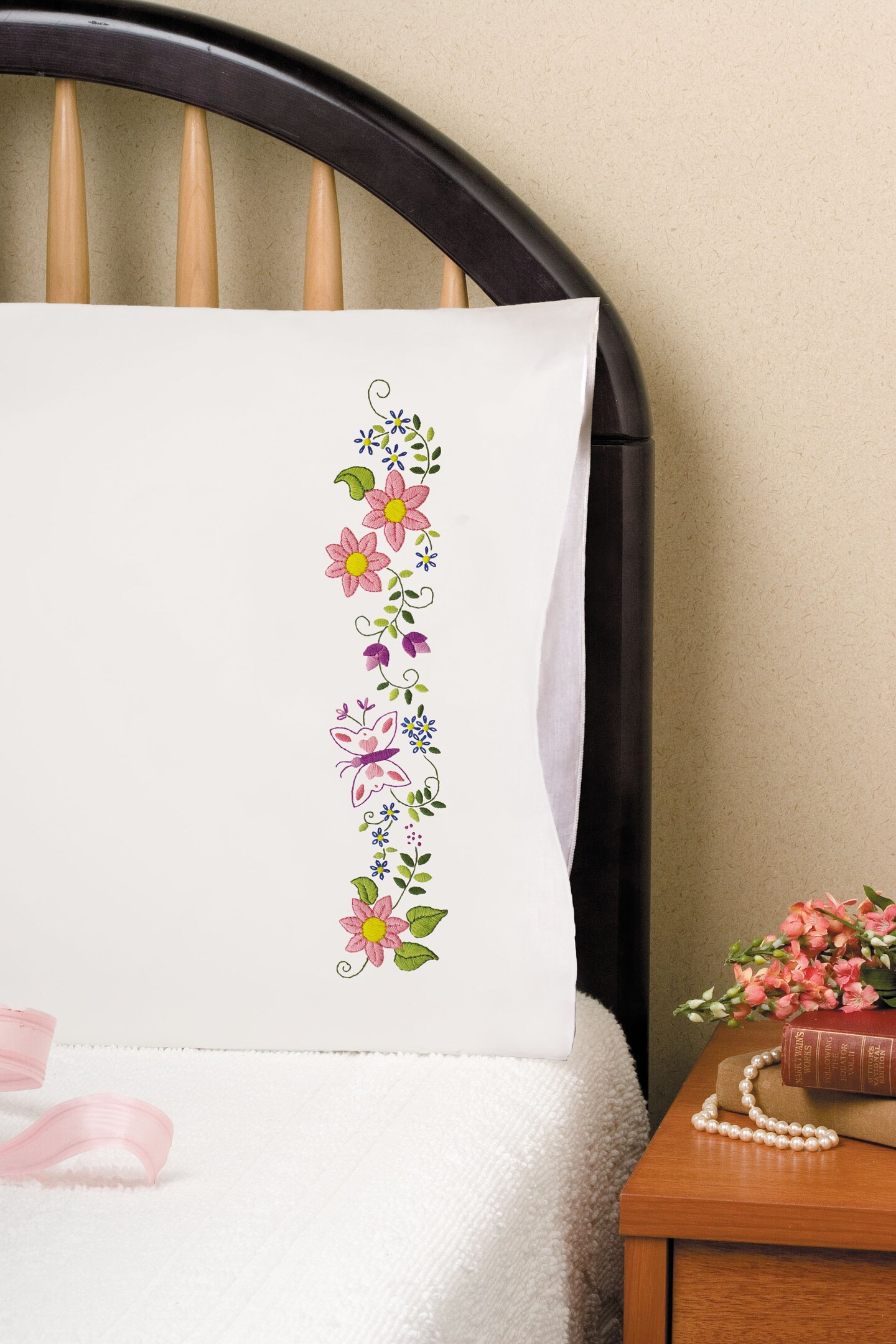 Tobin Stamped For Embroidery Pillowcase Pair 20"X30"-Spring Floral