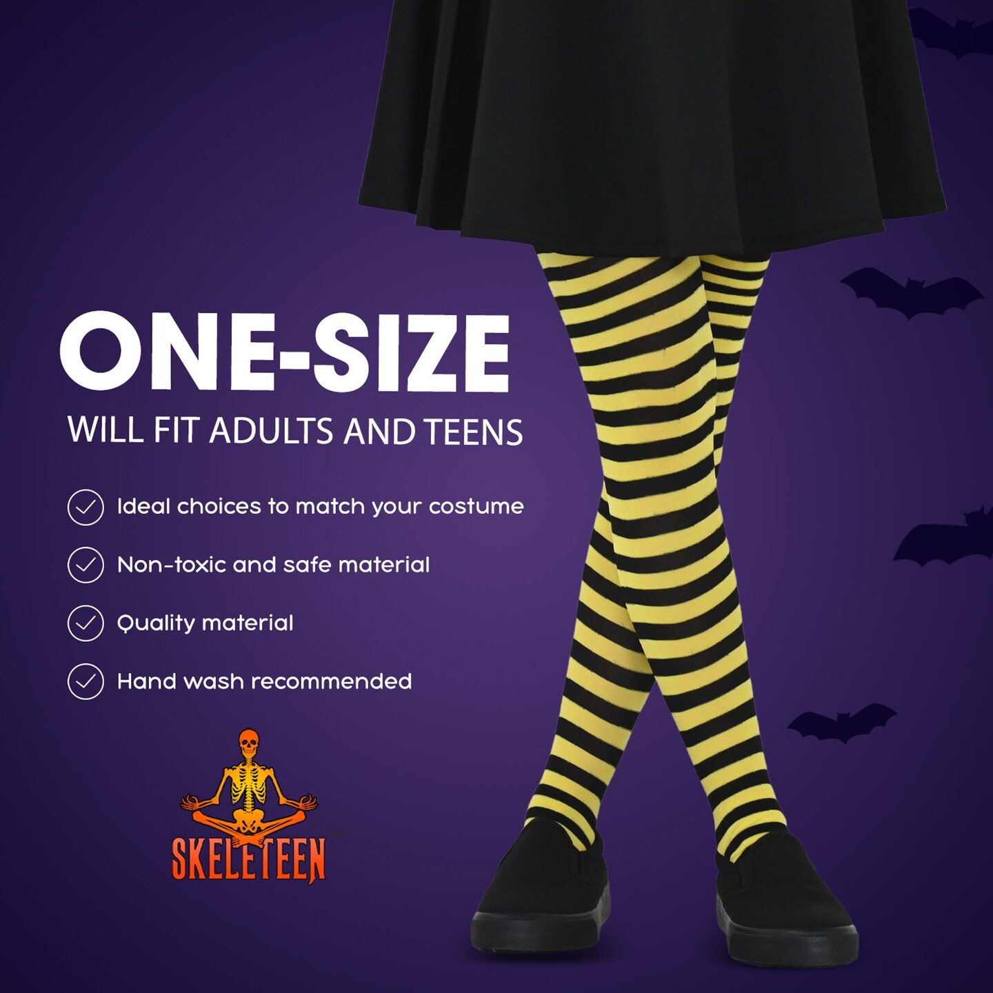 Black and Yellow Tights - Striped Nylon Bumble Bee Stretch Pantyhose Stocking Accessories for Every Day Attire and Costumes for Teens and Children