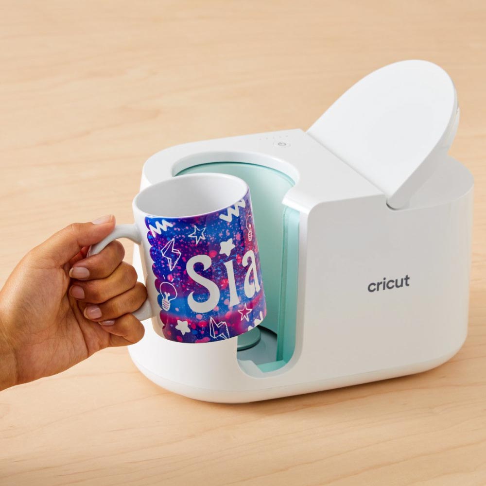 Cricut Mug Press with Mug Blanks, Heat Resistant Tape, Markers, and Distressed Print Transfer Sheets Bundle