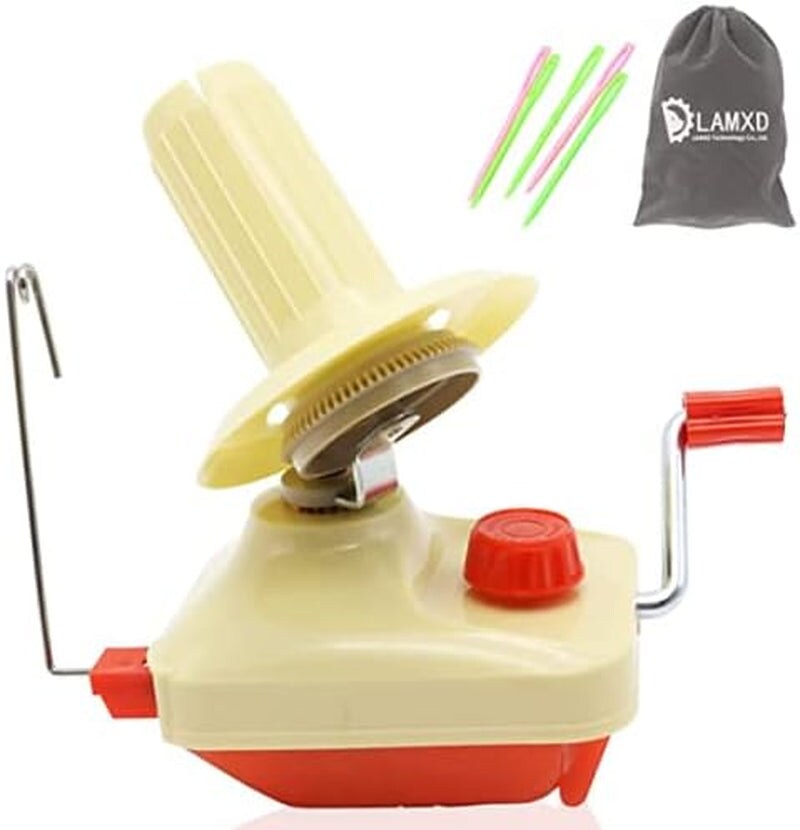 Needlecraft Yarn Ball Winder Hand Operated,Red,Portable Package,Easy to Set up and Use,Sturdy with Metal Handle and Tabletop Clamp,Including Yarn Needles Set&#x2026;
