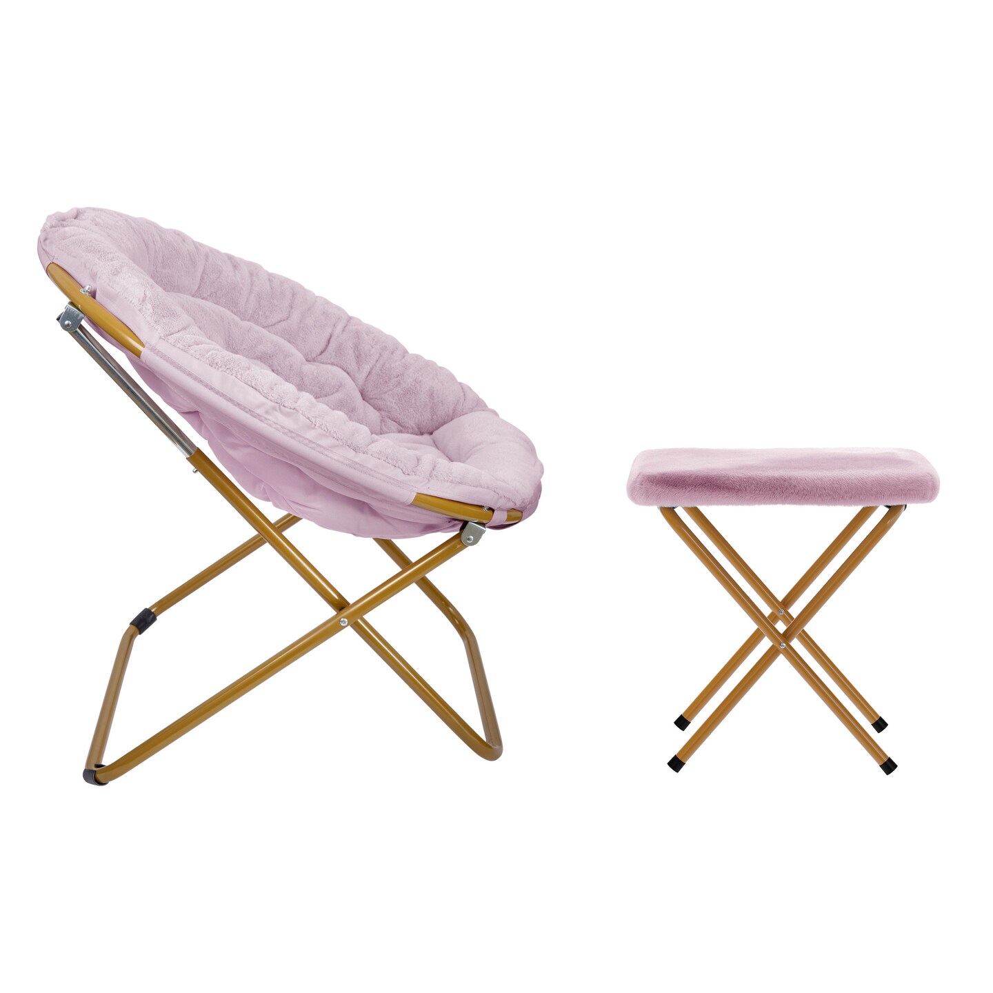 Emma and Oliver Ersa Oversize Folding Saucer Moon Chair and Ottoman for Dorm and Bedroom with Steel Frames