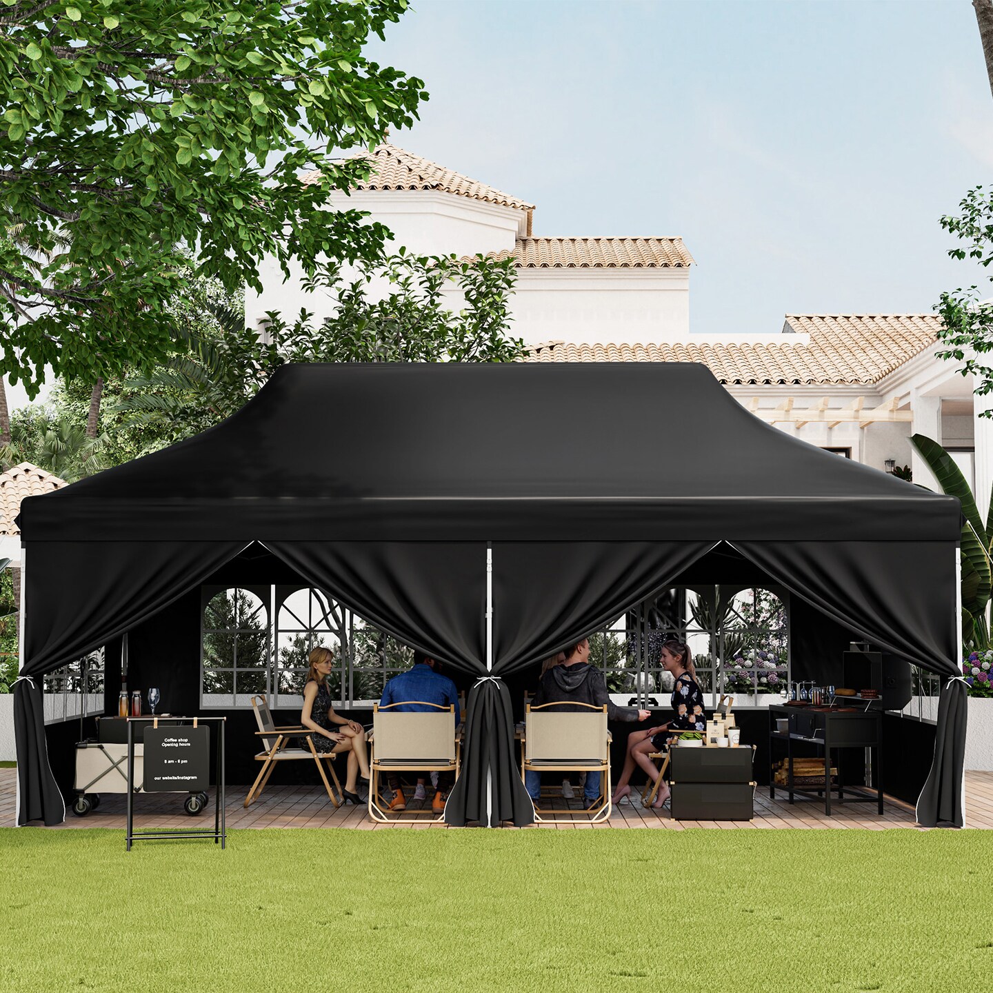 10 X 20 Ft Pop Up Canopy With 6 Sidewalls And Windows And Carrying Bag For Party Wedding Picnic