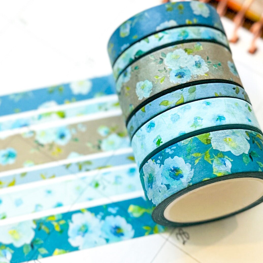 Teal Blue Spring Flowers Washi Tape Set May 2024 - W107 | Michaels