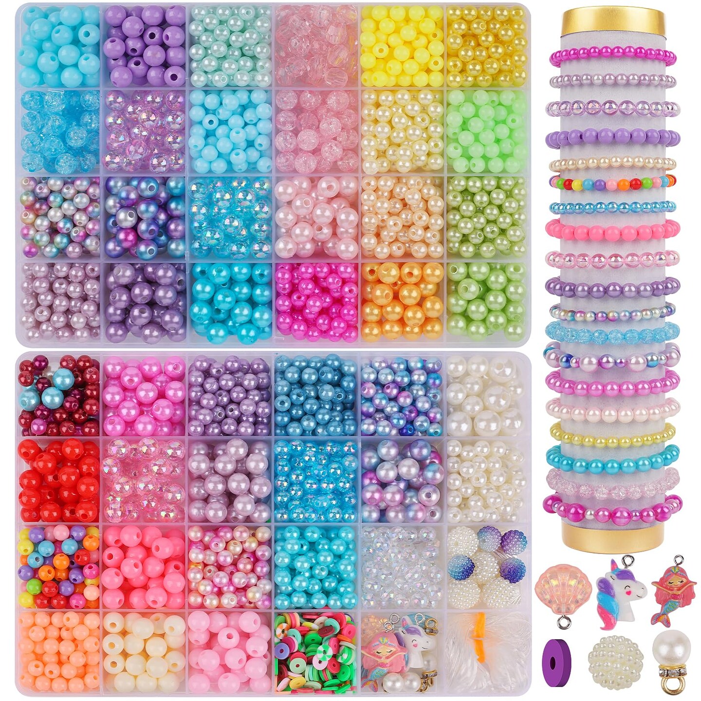 1800 Pieces 8mm and 6mm&#xFF0C;32 Colors Multicolor Pearl Beads Loose Pearls for Crafts with Holes for Jewelry Making, Small Pearl Filler Beads for Crafting Bracelet Necklace Earrings
