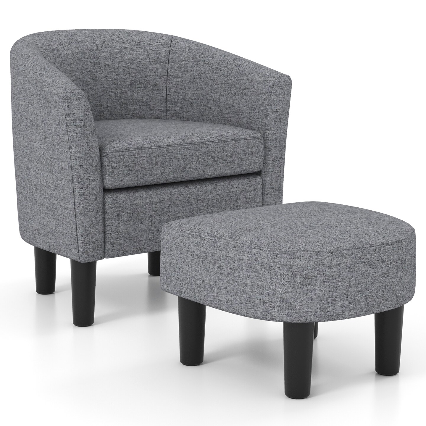 Barrel Club Chair With Ottoman Set Linen Fabric Accent Chair With Footrest-gray
