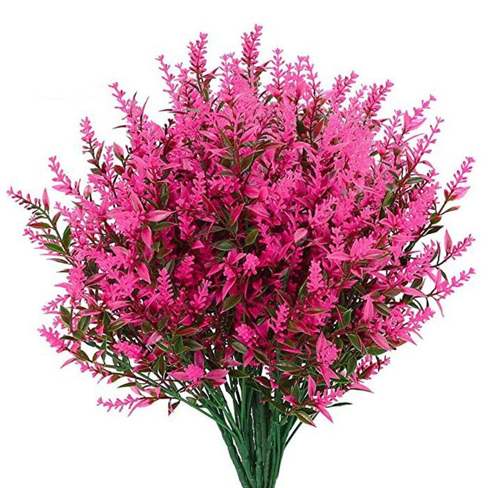 8 Bundles Artificial Plants, UV Resistant Greenery, Fake Shrubs, Outdoor Indoor Plants, Hanging Planter Home Garden Decor, Lavender