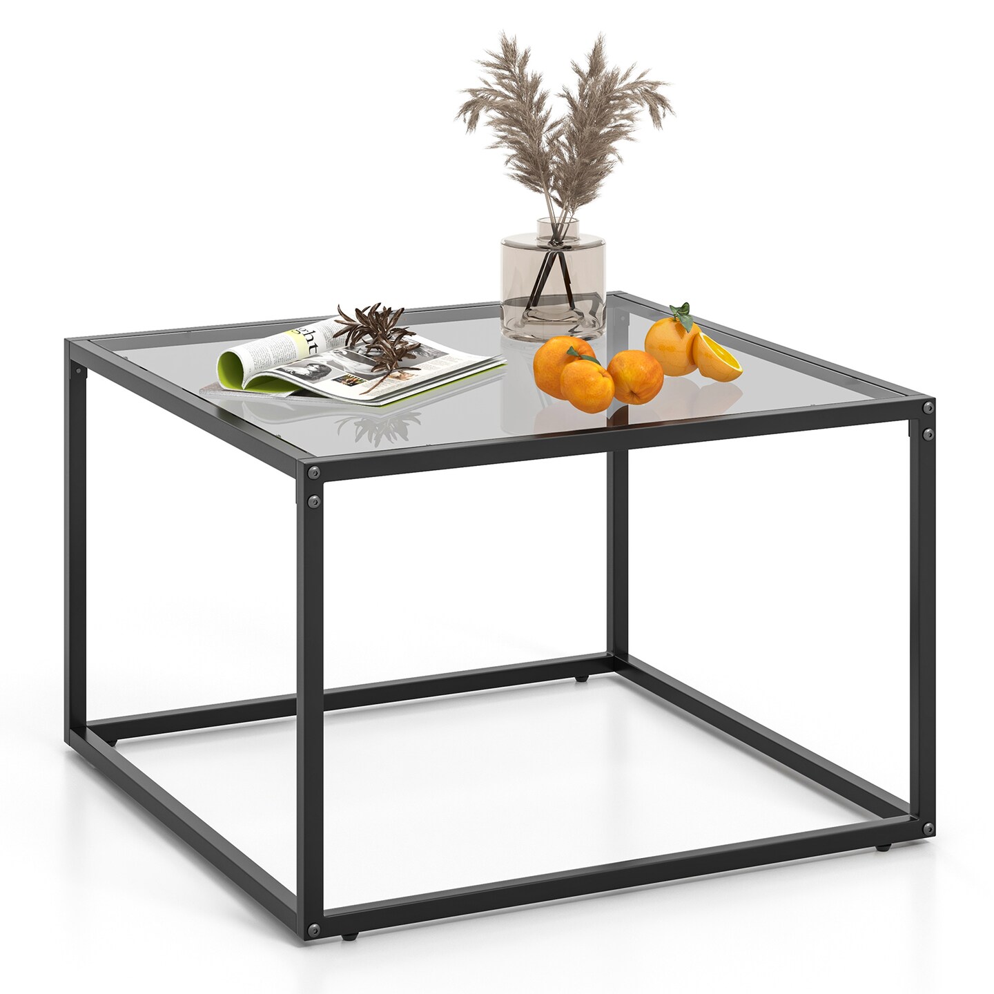 27.5 Inch Home Square Tea Table With Heavy-duty Metal Frame