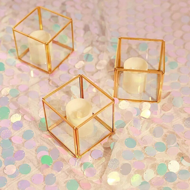 3 Gold Clear Glass Metal Frame CANDLE HOLDERS Centerpieces Party Supplies