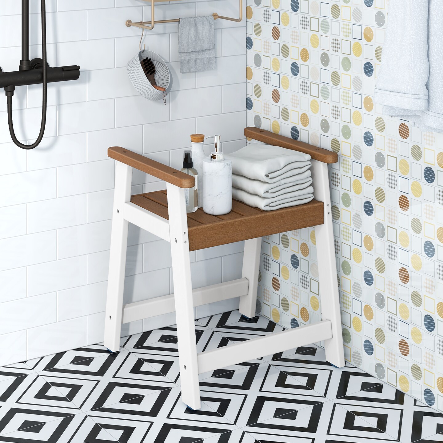 Shower Bench with Arms for Inside Shower Shaving Legs with Non-Slip Rubber Foot-pads