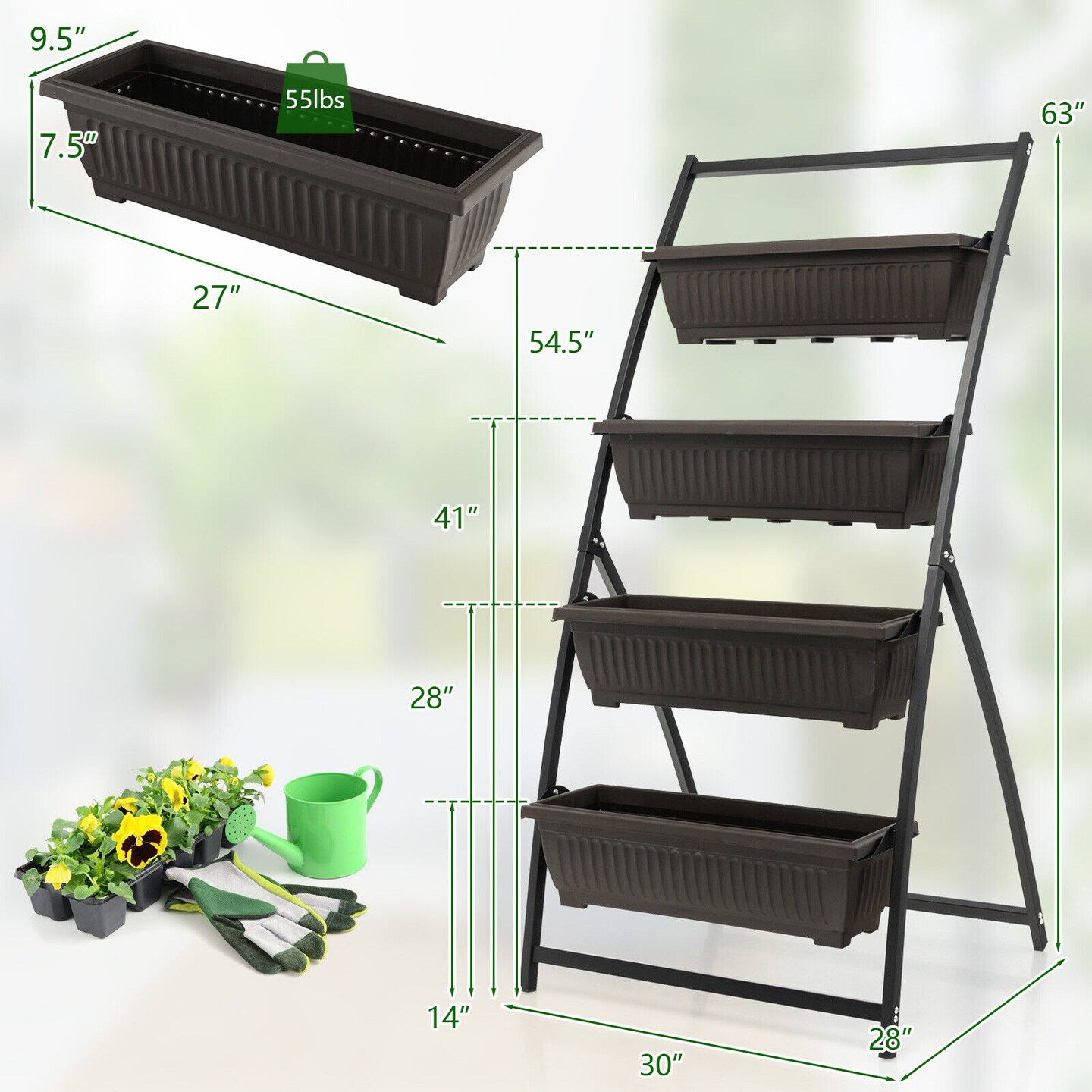 4-tier Vertical Raised Garden Bed With 4 Containers And Drainage Holes-M