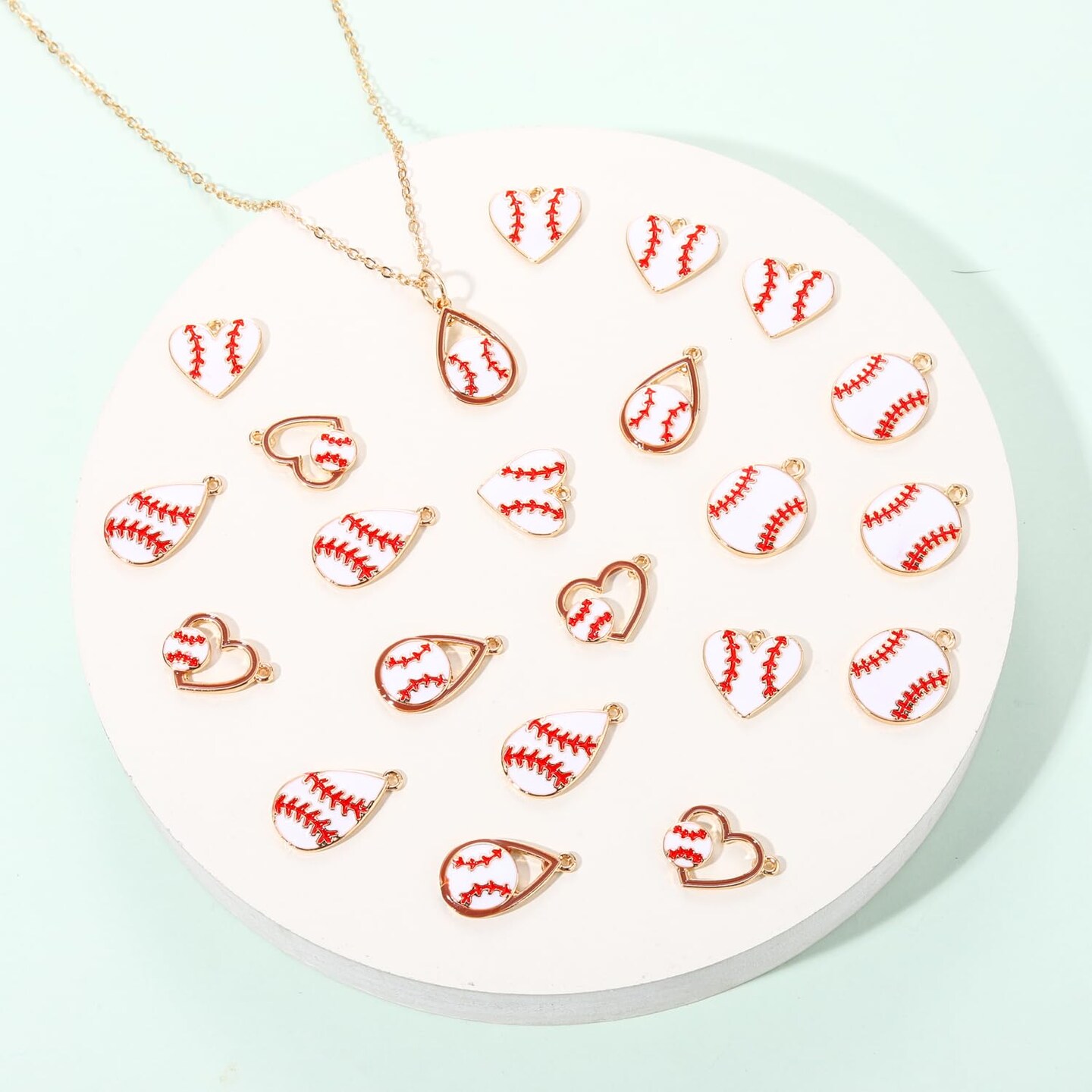 20 Pieces Sports Charms Enamel Basketball Baseball Pendant Charms for Jewelry Making Rhinestone Ball Game Softball Charms for Necklace Bracelet Earrings DIY Crafts (Set 7)
