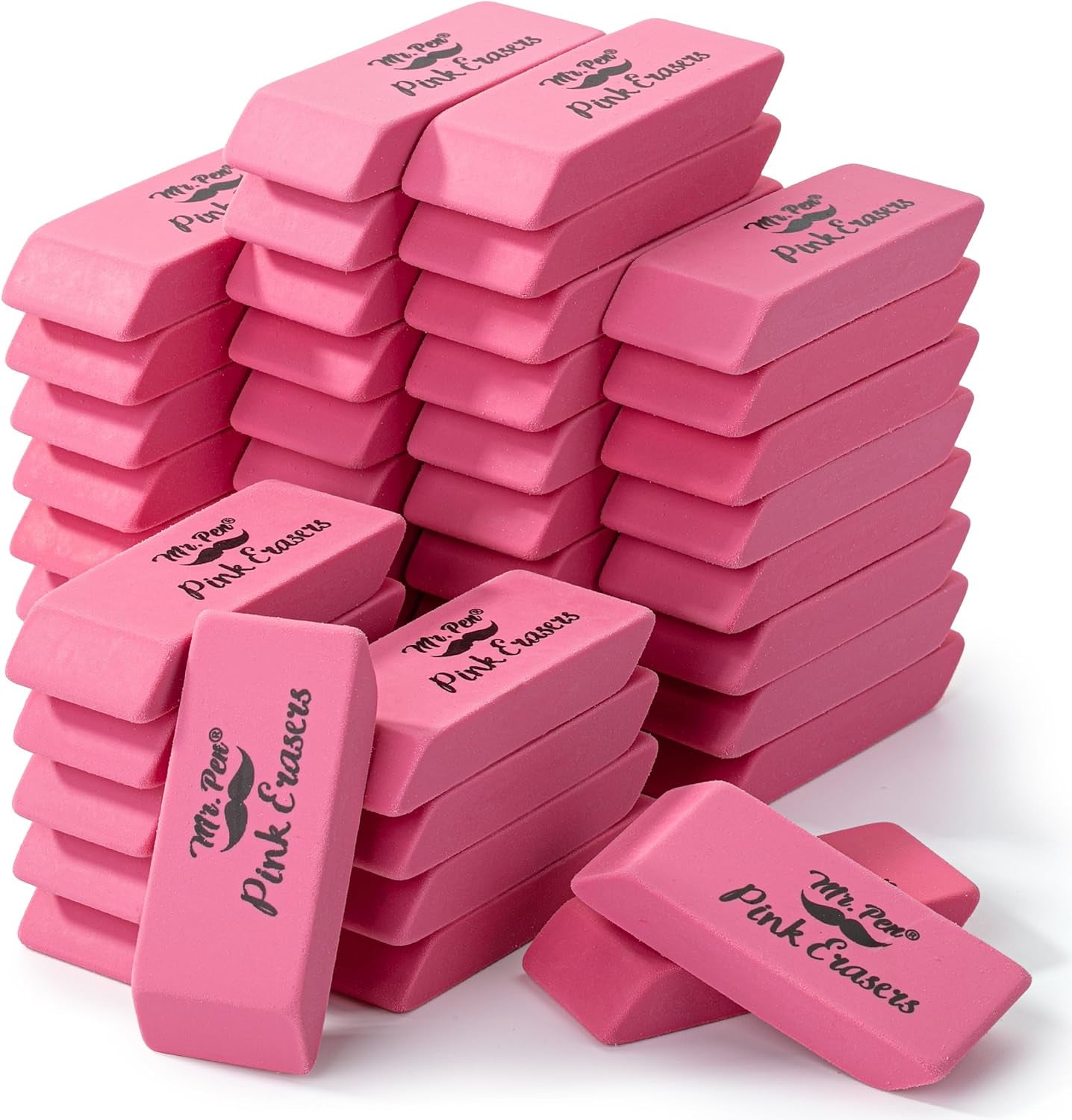Pink Pencil Erasers, Large, Pack of 12