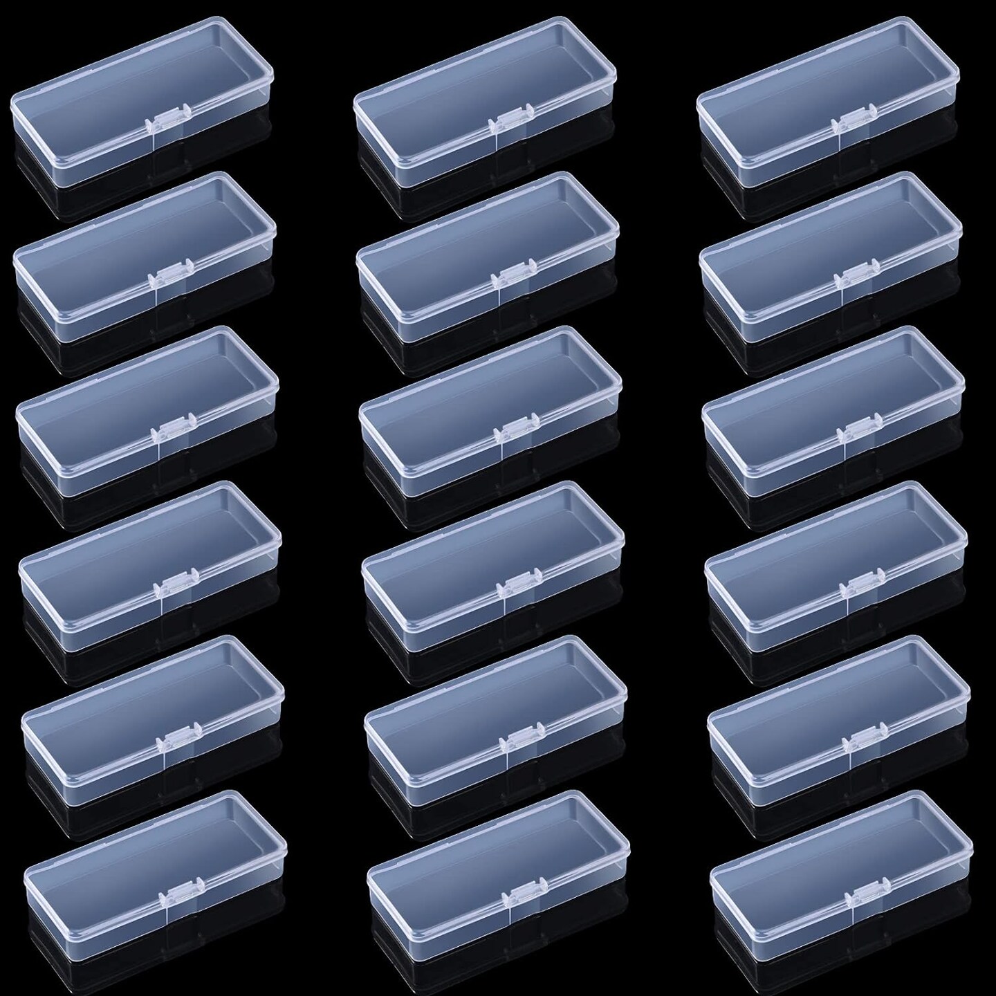 Storage Box, 18 Pcs Small Plastic Case, Transparent Storage Container with Lid, 3.9 x 1.6 x 0.6 Inch, for Bobby Pin, Swab, Craft, Jewelry, Coin, Screw, Bead