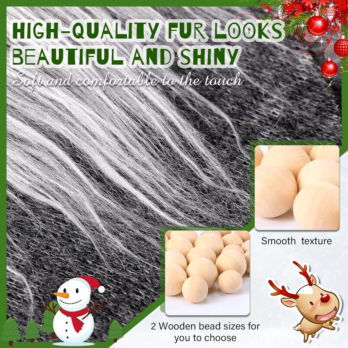 15 Pcs Gnome Beards for Crafting Easter Day Faux Fur Fabric Precut Gnomes Beards Handmade 30 Pieces Wood Balls for Halloween Christmas Valentine's Day Independence Day (Gray, Camel, White)