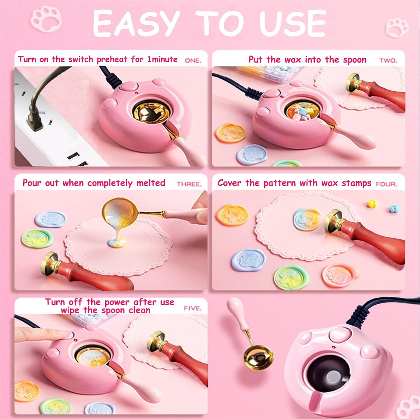Electric Wax Seal Stamp Kit with Pink Gift Box, Wax Seal Warmer, 624 Pcs Wax Seal Beads, Wax Seal Stamp, Wax Spoon, Wax Seal Pens, Envelopes, Tweezers, Gift for Kids Girls Crafter DIY