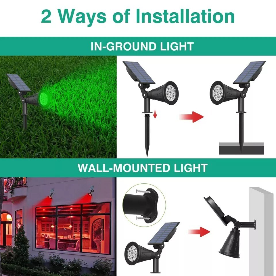 2 Pack RGB Solar Power 7-LED Spot Light Outdoor Yard Lawn Garden Pathway Lamp