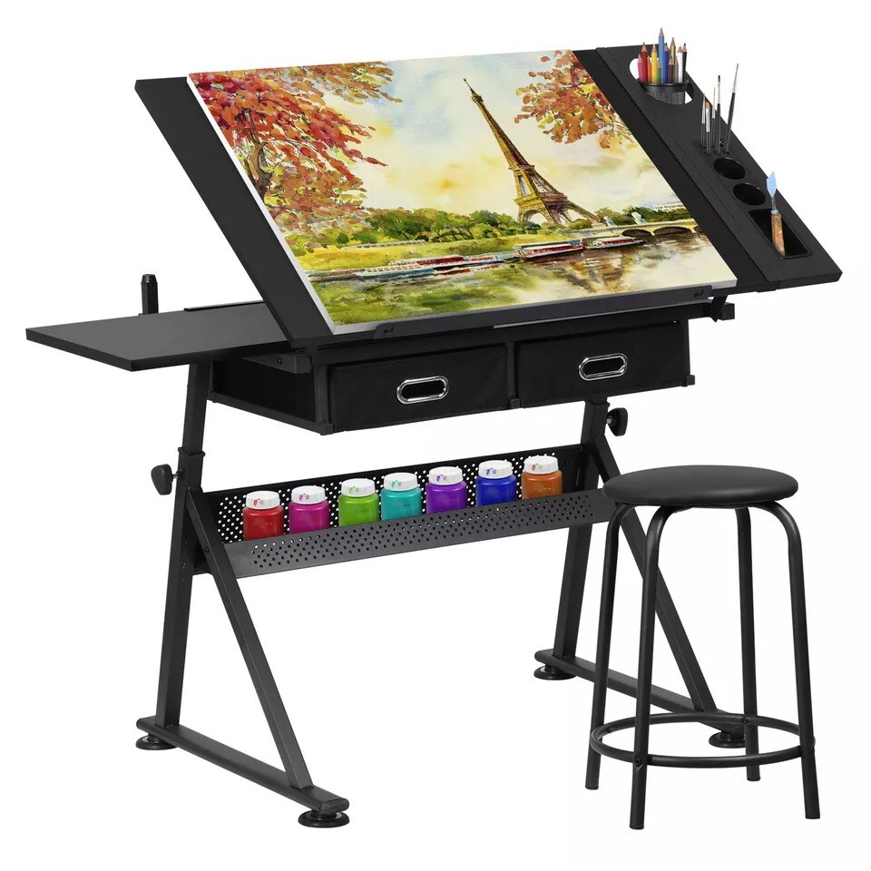 Drafting Drawing Table Tiltable Tabletop Workstation Adjustable Height ...