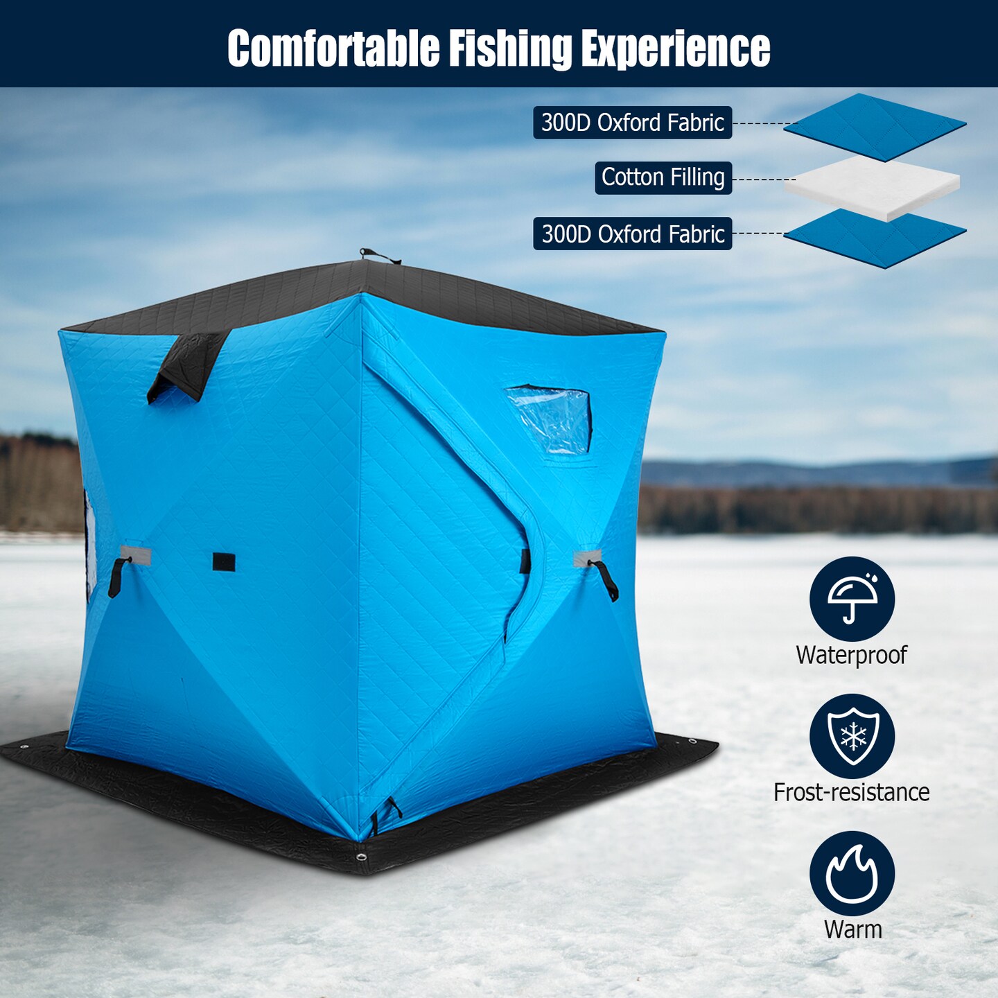 Portable 2 Person Ice Shanty With Cotton Padded Walls