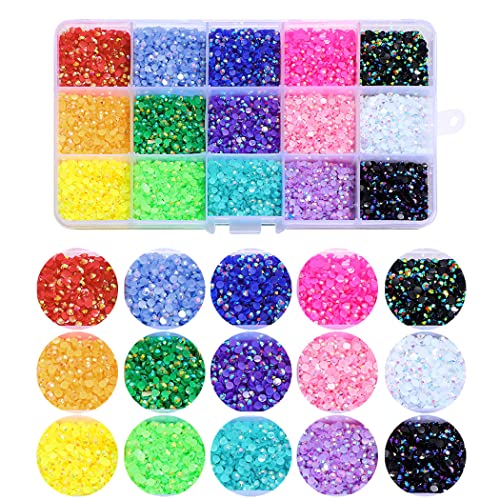 15000 Pieces Nail Art Rhinestones,15 Colors 3mm Flat-Bottomed Round Nail Rhinestones Glitter Crystal Gem Rhinestone,DIY Decoration Accessories