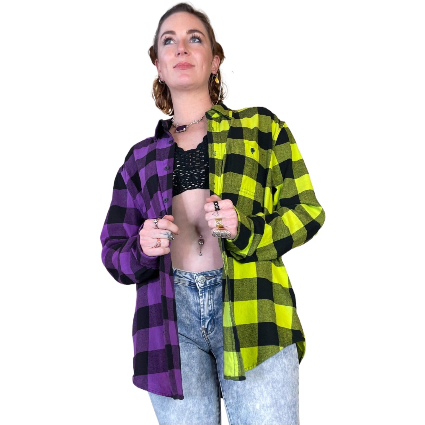 Purple and Neon Yellow Flannel Women s Tie Dye Buffalo Plaid Shirt MakerPlace by Michaels