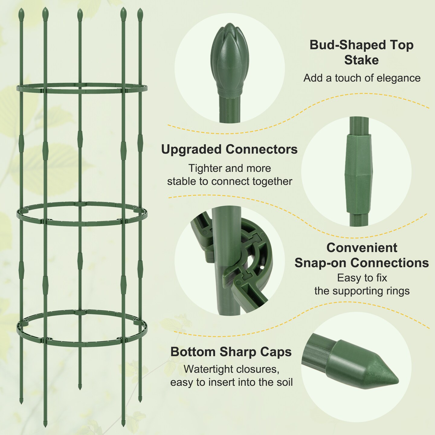 3-pack Garden Trellis 60" Tall Plant Support Stands With Clips And Ties-M