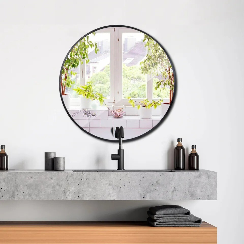 24" Metal Frame Round Wall Mirror for Bathroom Vanity Wall Decor Circle Mirror